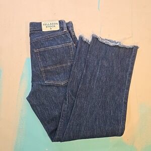Tellason Stock Raw Denim Jeans Straight Leg 28 USA Button Cut Off Cropped Frayed